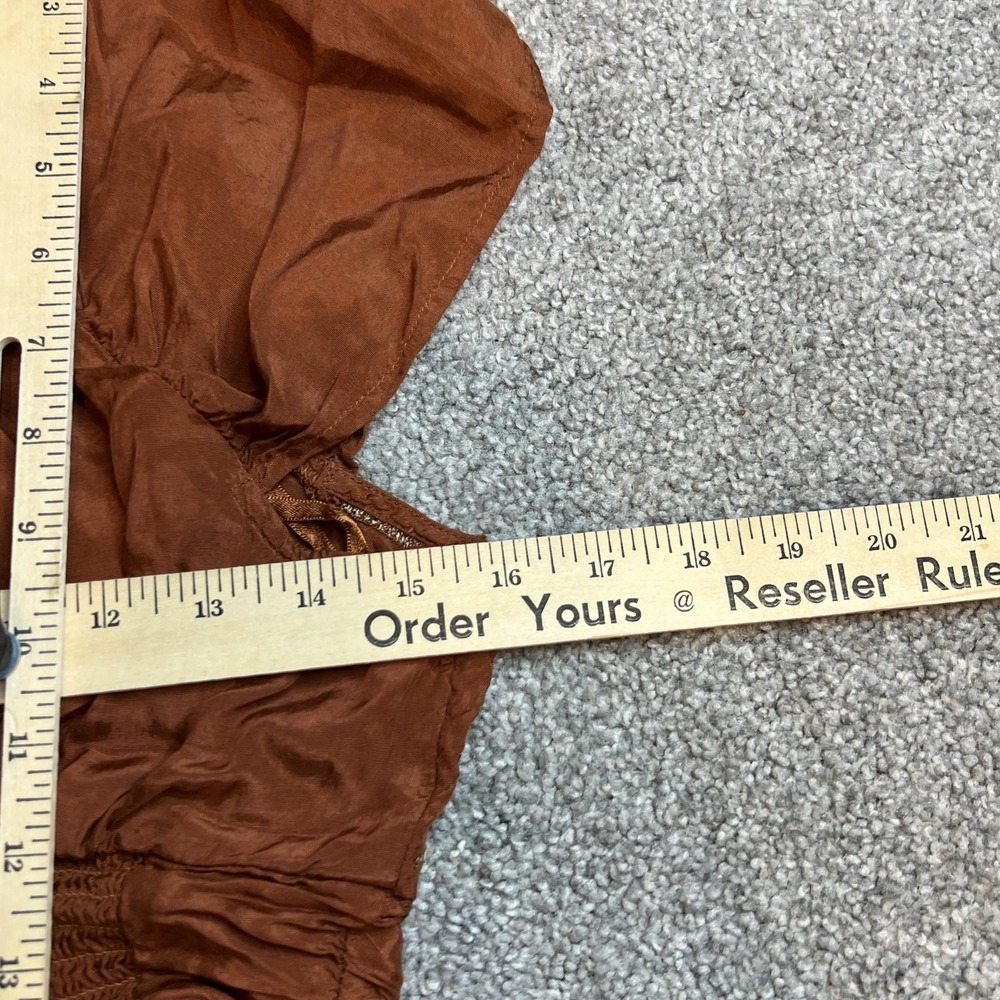Free People Blouse Womens Small Brown Embroidered Puff Sleeve Boho Top Festival - Picture 10 of 11